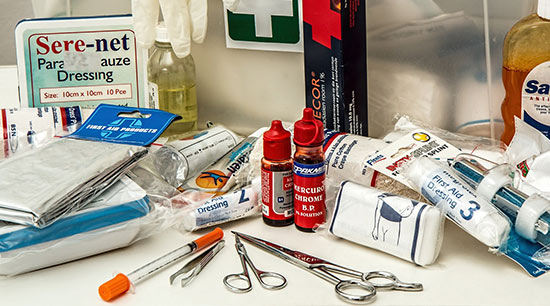 First aid supplies for emergency evacuation kits