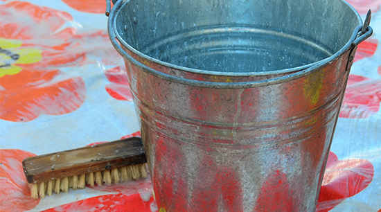 Scrub brush and bucket for mold remediation