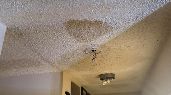 Popcorn ceiling water damage repair and retexturing
